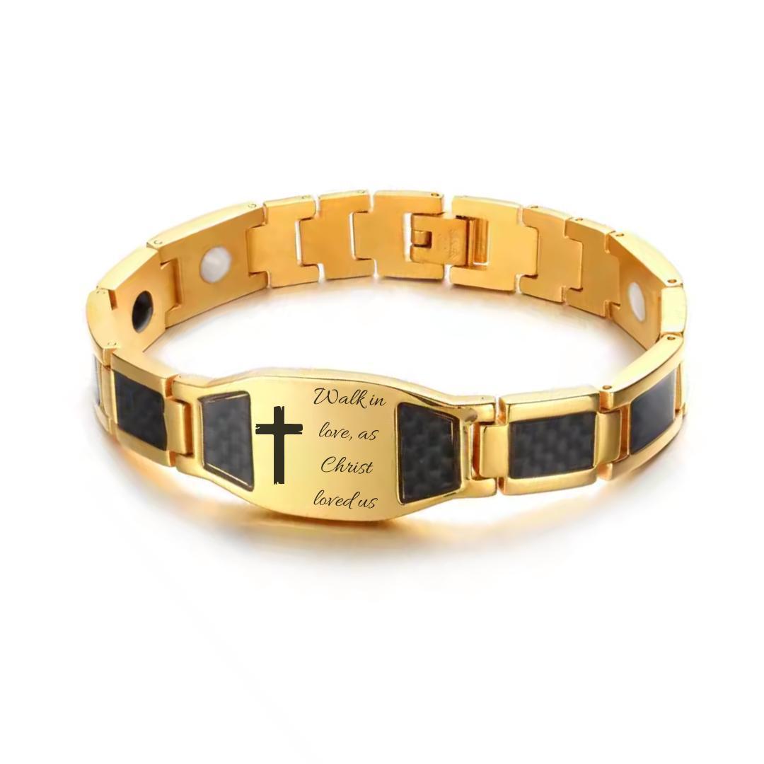 TitanEdge Carbon Armour Cross Bracelet - Gold & Black-Personalised Bracelet-Auswara