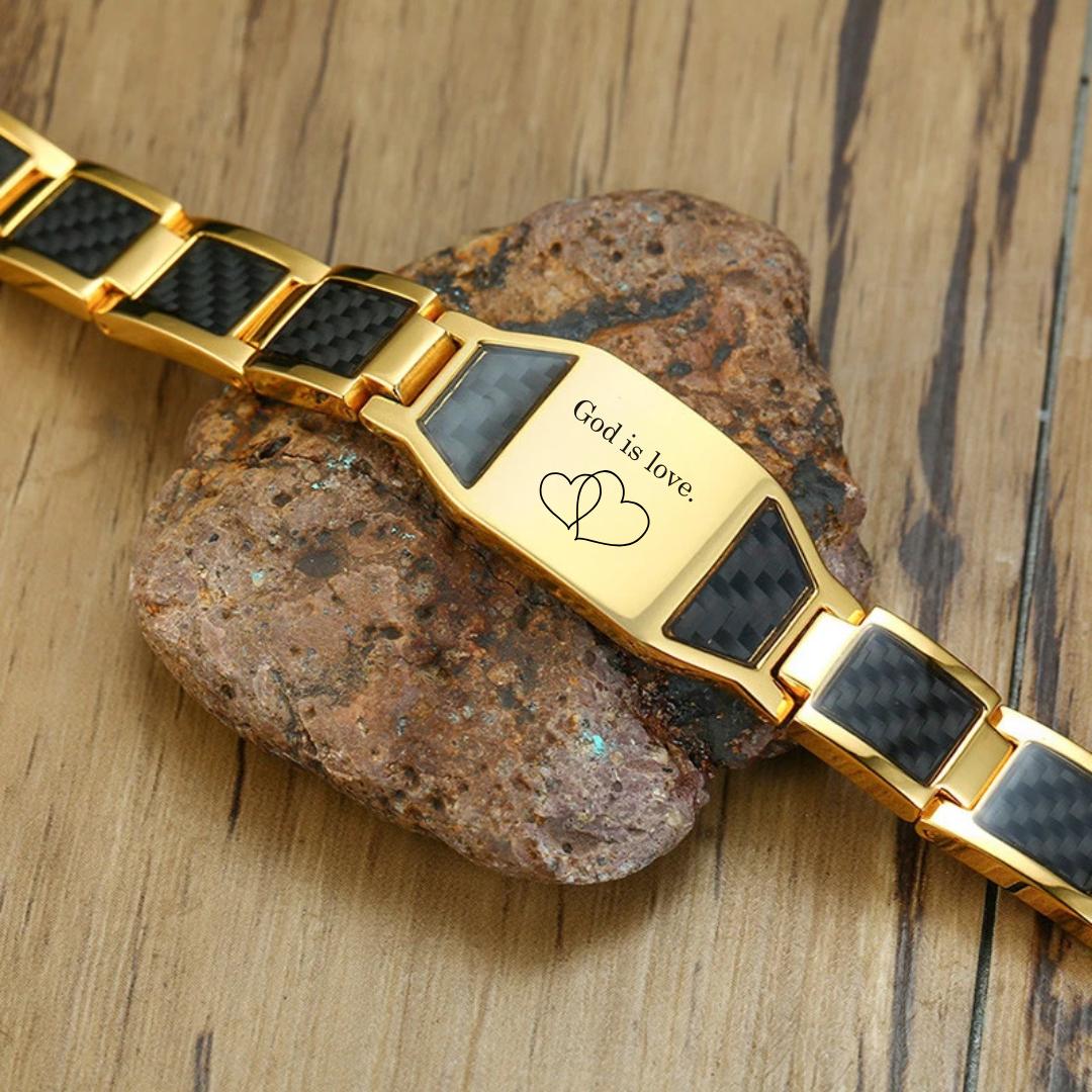 TitanEdge Carbon Armour Cross Bracelet - Gold & Black-Personalised Bracelet-Auswara