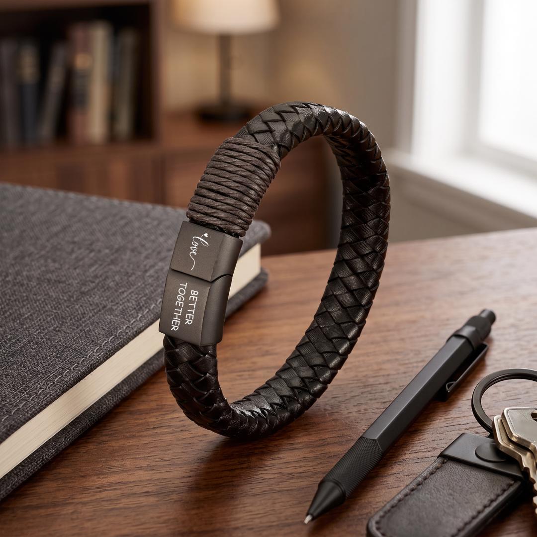 TriMark Personalised Leather Men Bracelet-Personalised Bracelet-Auswara