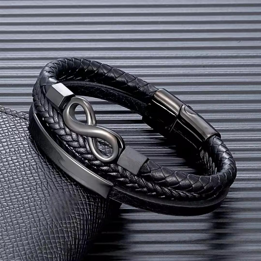 TriUnity Black Infinity Leather Bracelet-Personalised Bracelet-Auswara