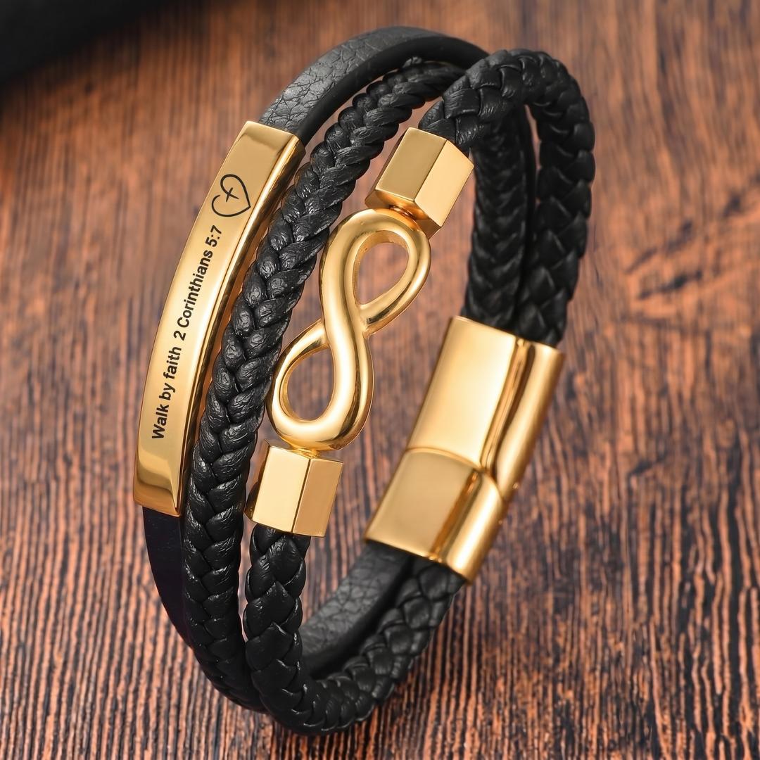 TriUnity Gold Infinity Leather Bracelet-Personalised Bracelet-Auswara
