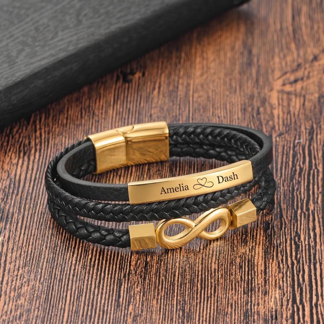 TriUnity Gold Infinity Leather Bracelet-Personalised Bracelet-Auswara