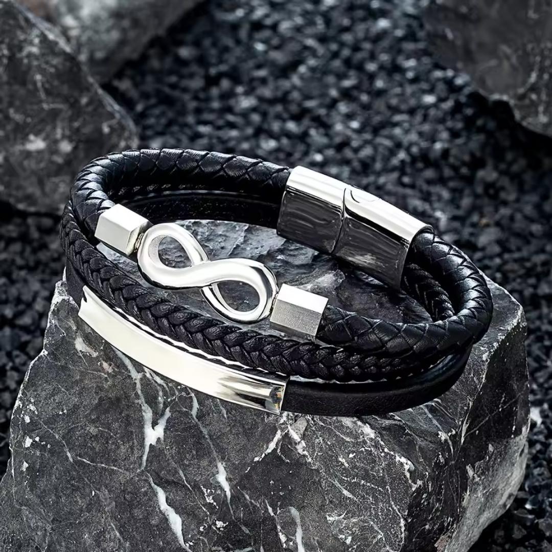 TriUnity Silver Infinity Leather Bracelet-Personalised Bracelet-Auswara