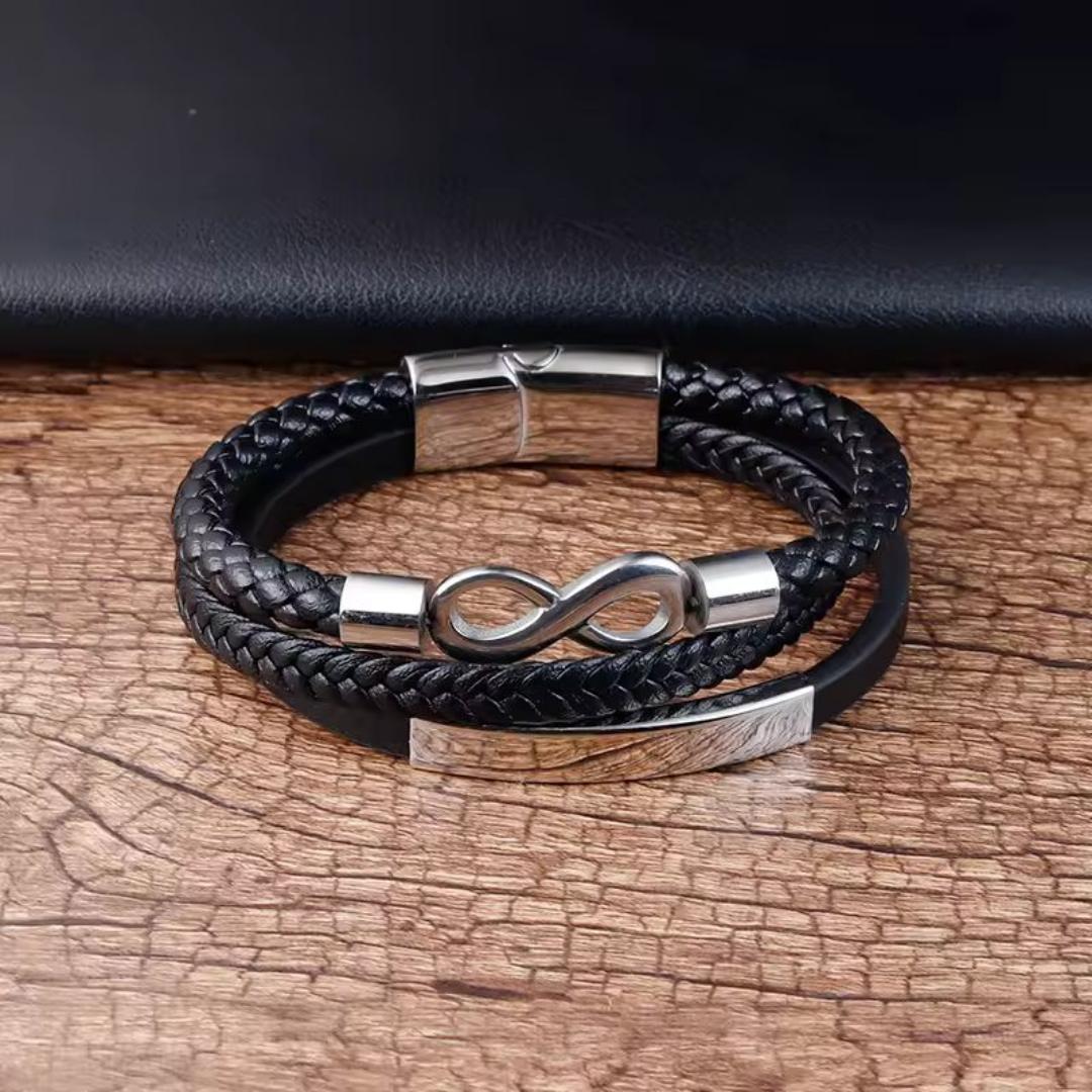TriUnity Silver Infinity Leather Bracelet-Personalised Bracelet-Auswara