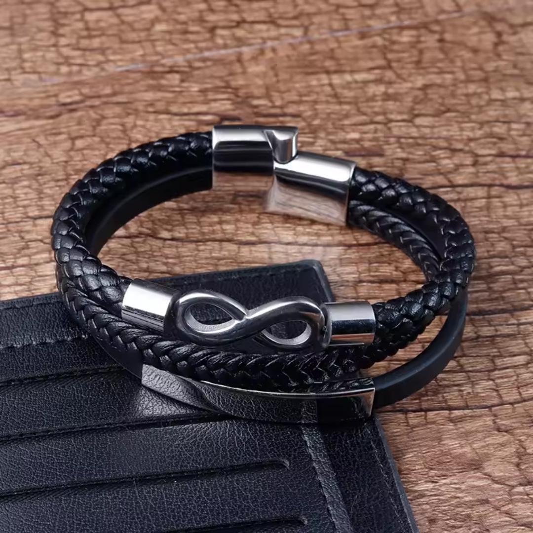TriUnity Silver Infinity Leather Bracelet-Personalised Bracelet-Auswara