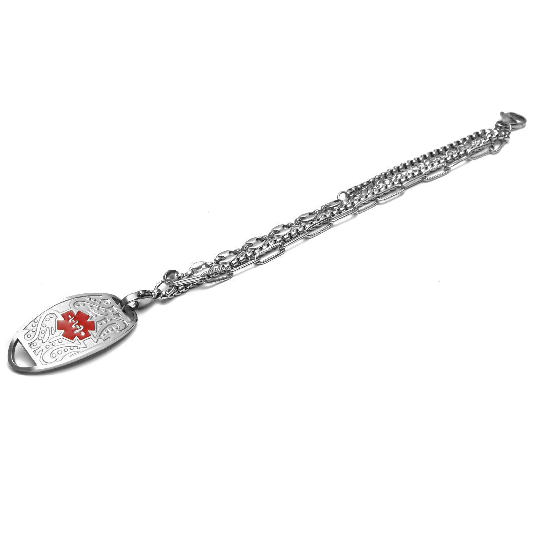 Triple Layer Medical Alert Chain Bracelet-Medical ID Bracelet-Auswara