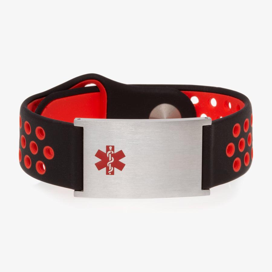 Ultra Silicone Medical ID Bracelet in Black & Red-Medical ID Bracelet-Auswara
