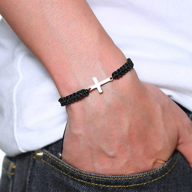 Unisex Cross Rope Christian Bracelet - Black-Cross Bracelet-Auswara