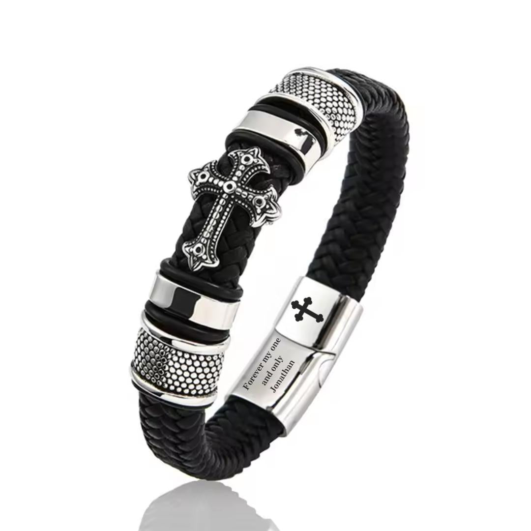 ValorCross Personalised Leather Faith Bracelet-Personalised Bracelet-Auswara