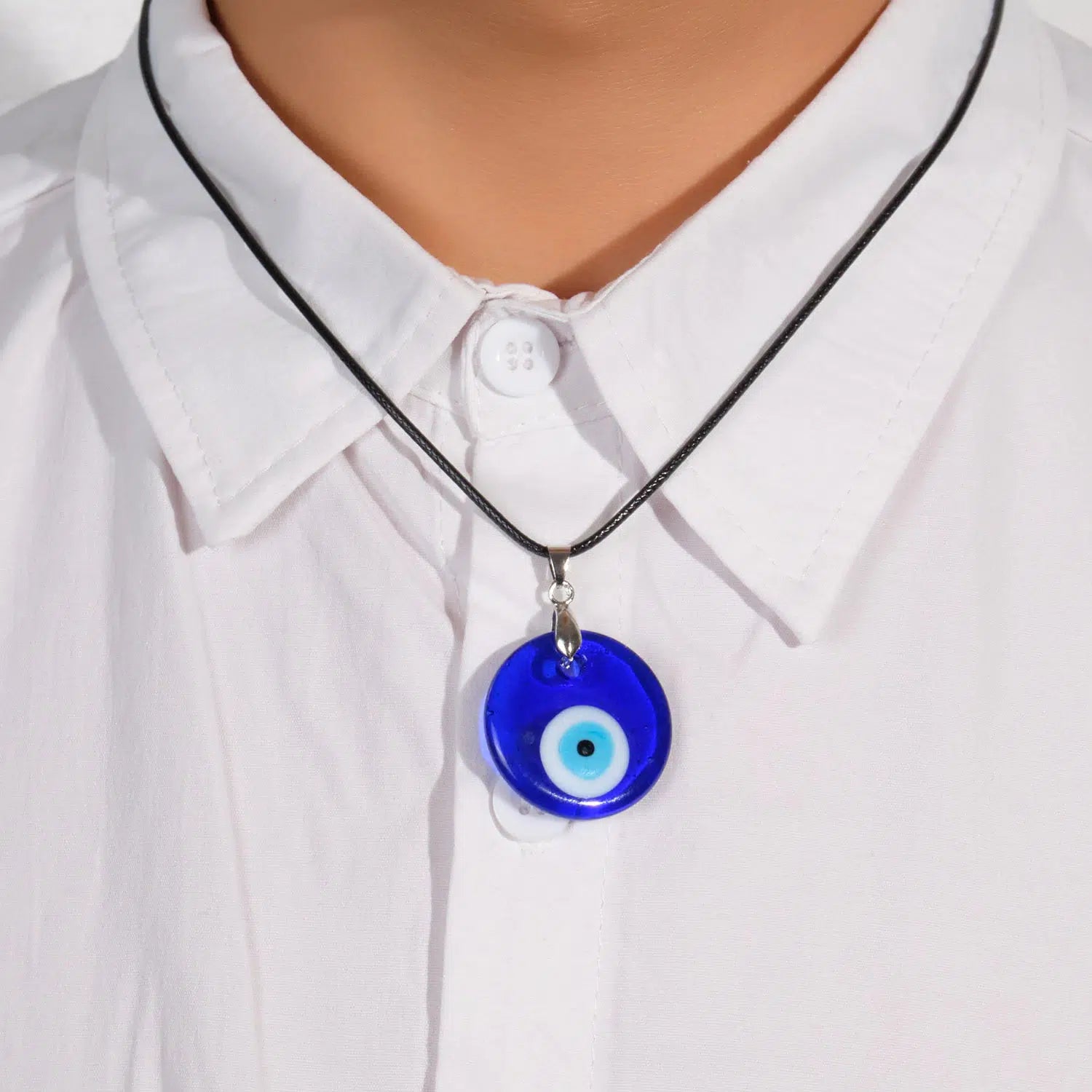 Waxed Rope Round Evil Eye Pendant Necklace-Evil Eye Necklace-Auswara