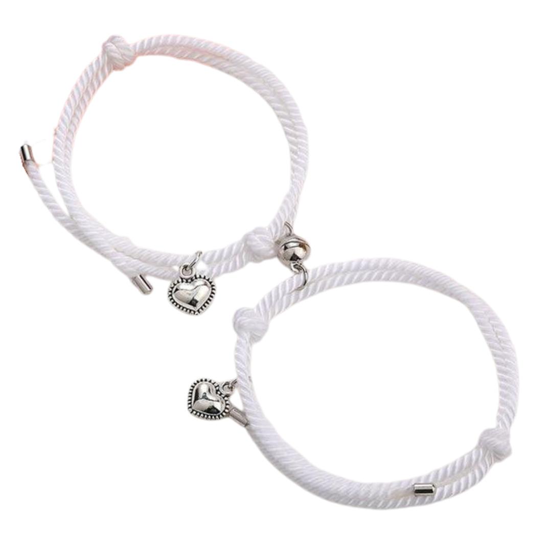 White Magnetic Friendship Rope Bracelets with Hearts-Friendship Bracelets-Auswara