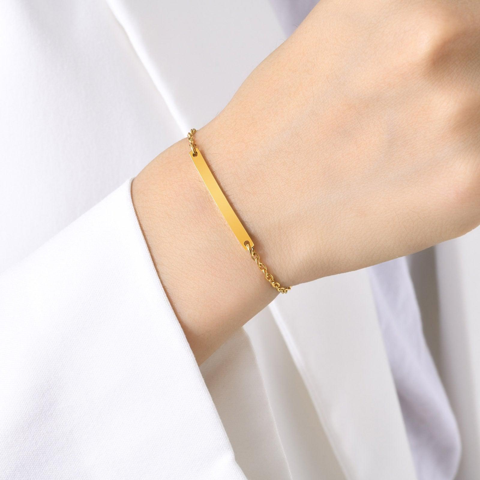 Women Personalised Custom Name Bar Bracelet in Gold Colour-Women Bracelets-Auswara