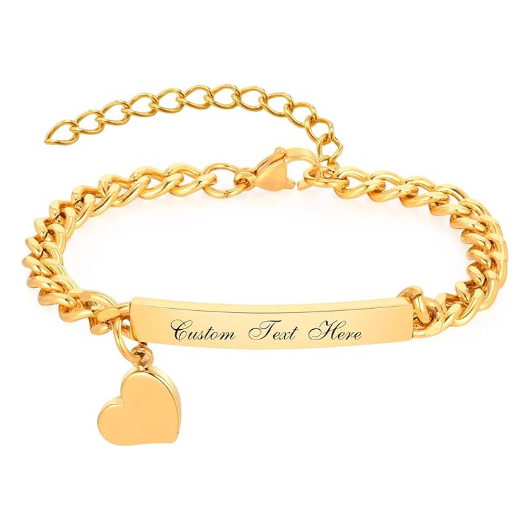 Women’s Gold Colour Personalised Bracelet with Heart Charm