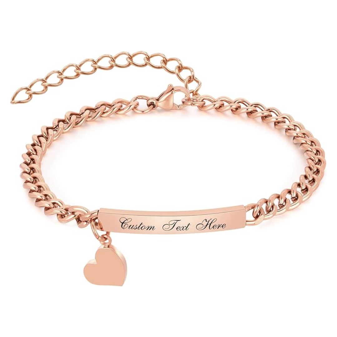 Women’s Personalised Bracelet with Heart Charm | Rose Gold Colour