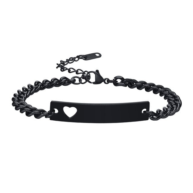 Women’s Personalised Bracelet with Hollow Heart - Black-Women Bracelets-Auswara