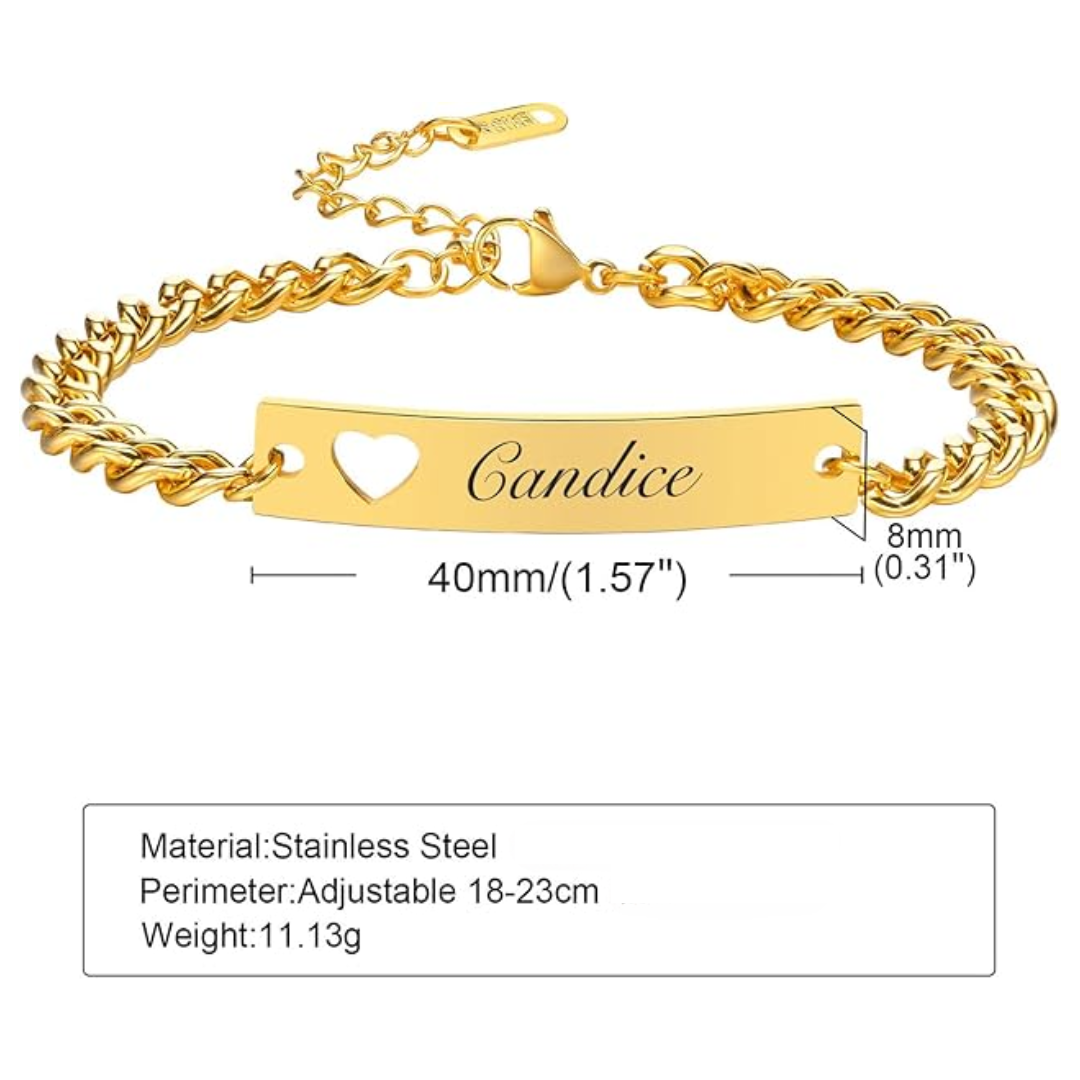 Women’s Personalised Bracelet with Hollow Heart - Gold Colour