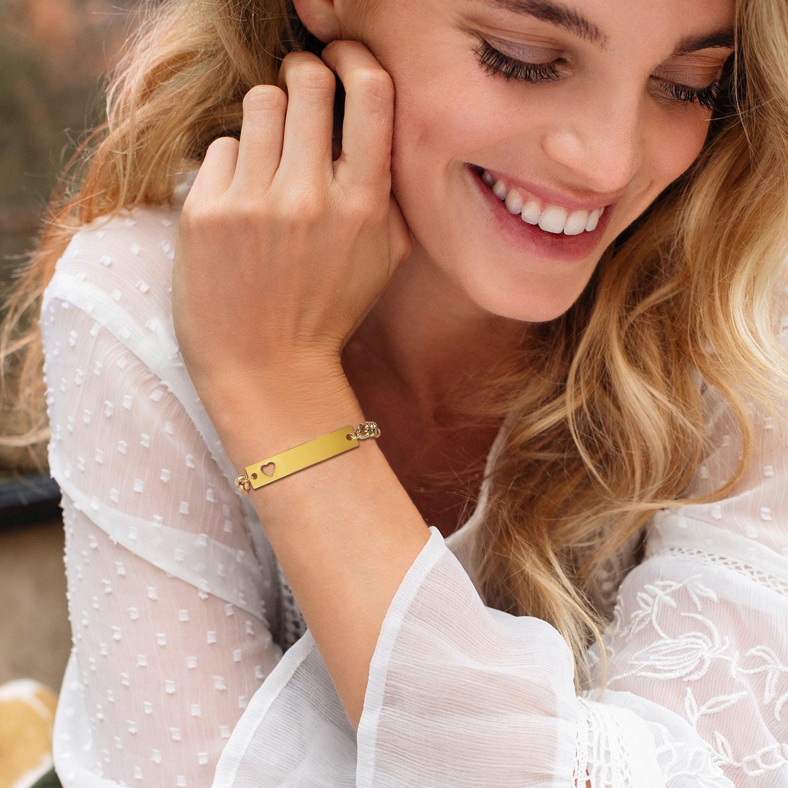 Women’s Personalised Bracelet with Hollow Heart - Gold Colour-Women Bracelets-Auswara