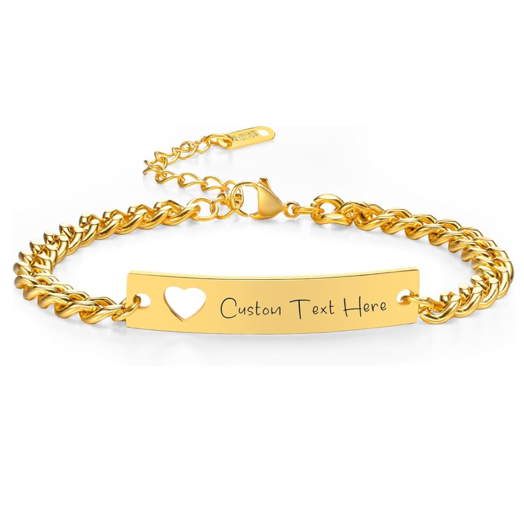 Women’s Personalised Bracelet with Hollow Heart - Gold Colour