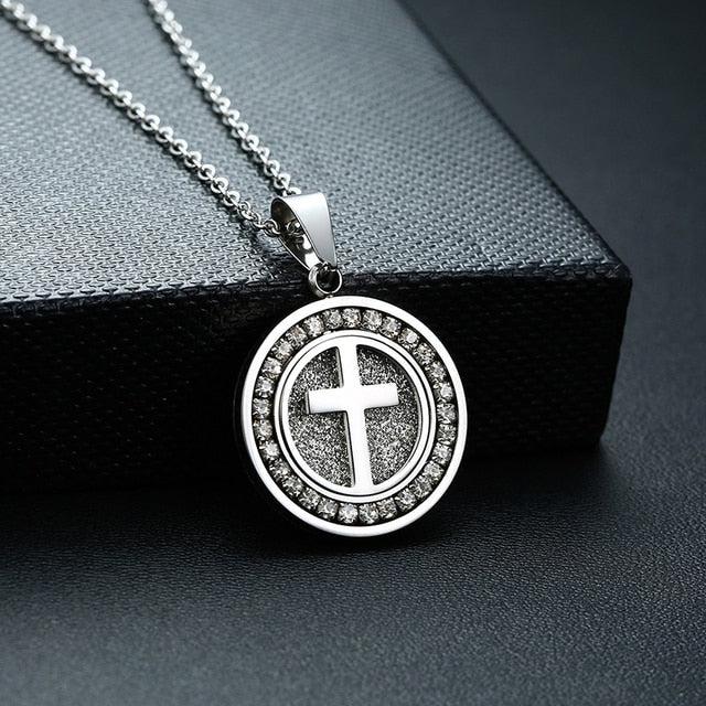 Women’s Round Pendant Cross Necklace-Cross Necklace-Auswara