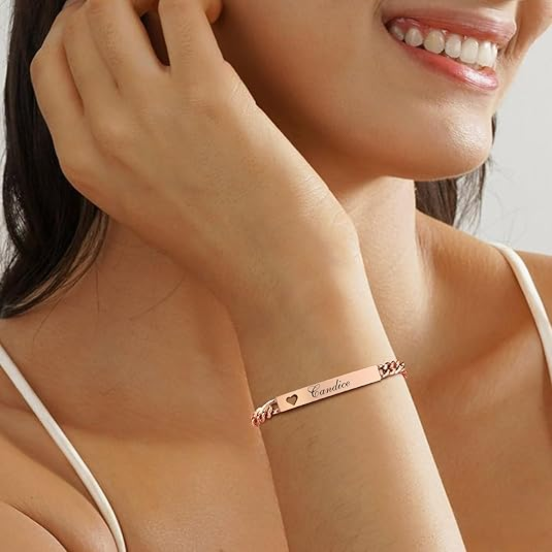 Personalised Women’s Bracelet with Hollow Heart | Rose Gold Colour