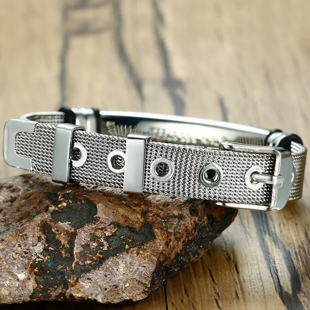Personalised Silver Steel Medical Alert ID Mesh Bracelet