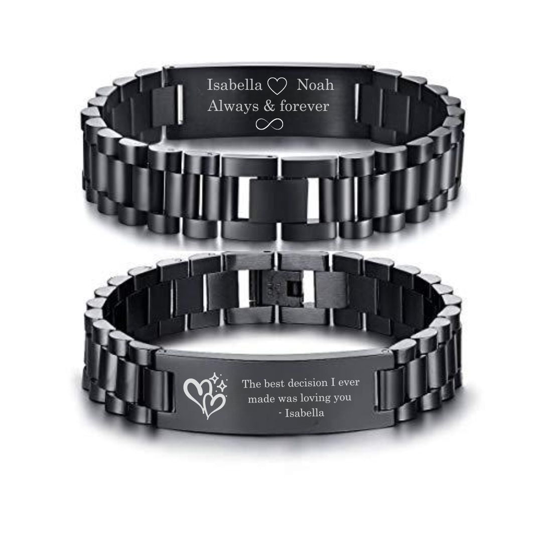 Black Stainless Steel Men’s Bracelet with Engraving (Old Template)-Personalised Bracelet-Auswara