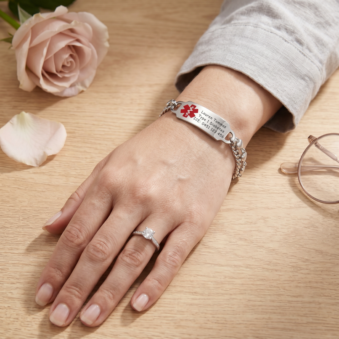 Women's Double Chain Heart Medical ID Bracelet