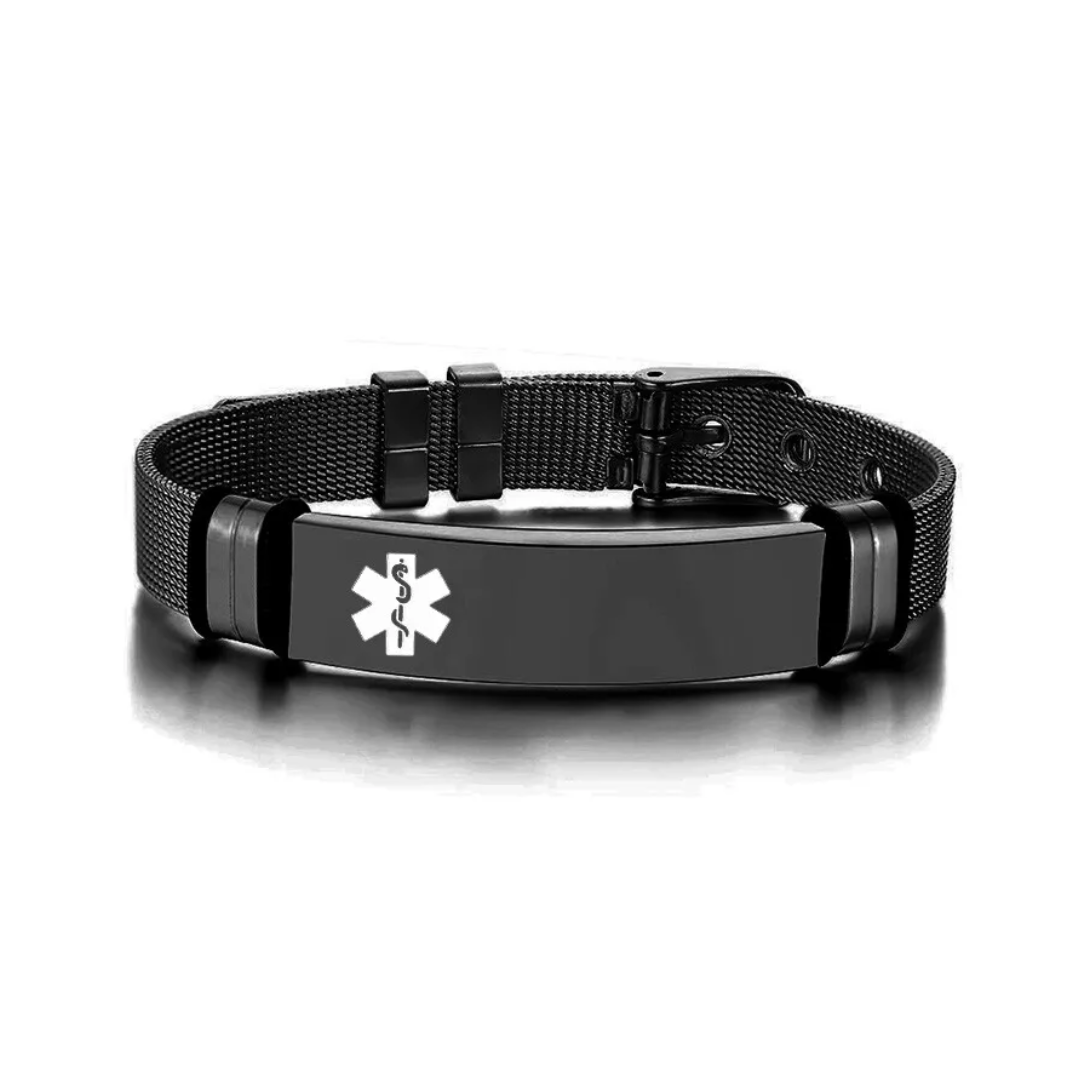Personalised Black Mesh Medical Alert Bracelet