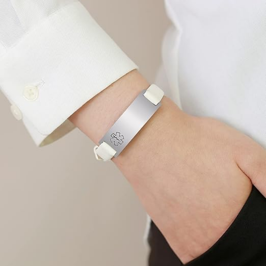 White LifeStripe Leather with Silver Plate
