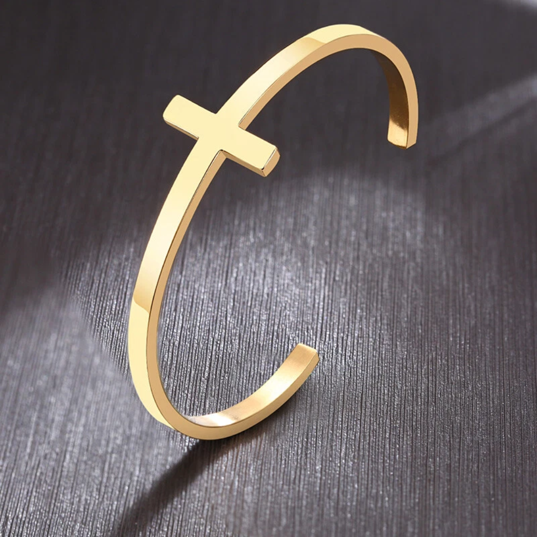 Personalised Gold Colour Cross Cuff Christian Bracelet