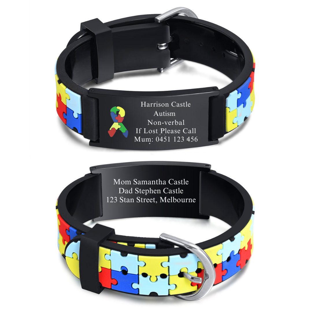Personalised Autism Puzzle Silicone Medical Kids Bracelet