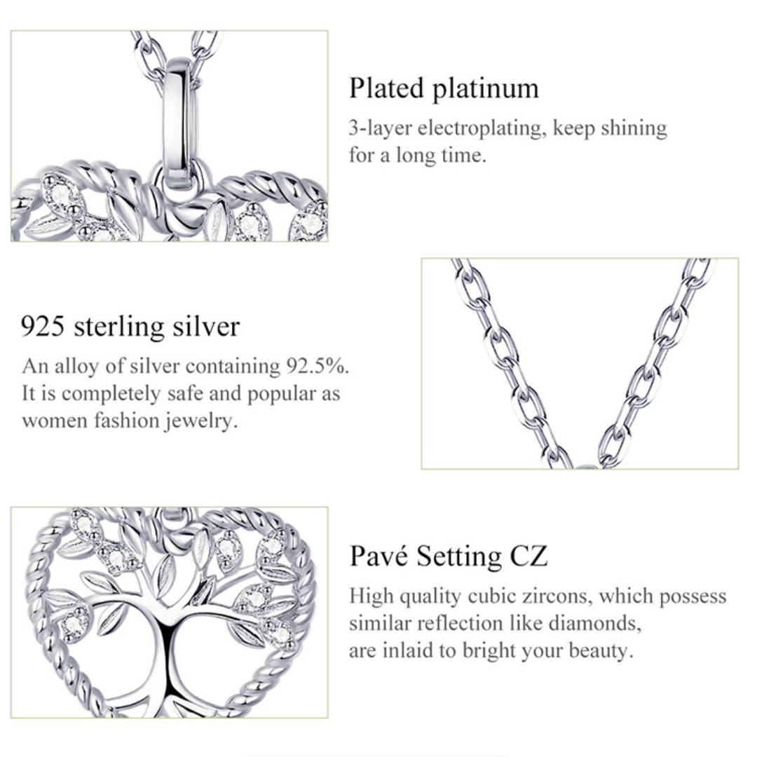 Tree of Life Heart Necklace In Sterling Silver