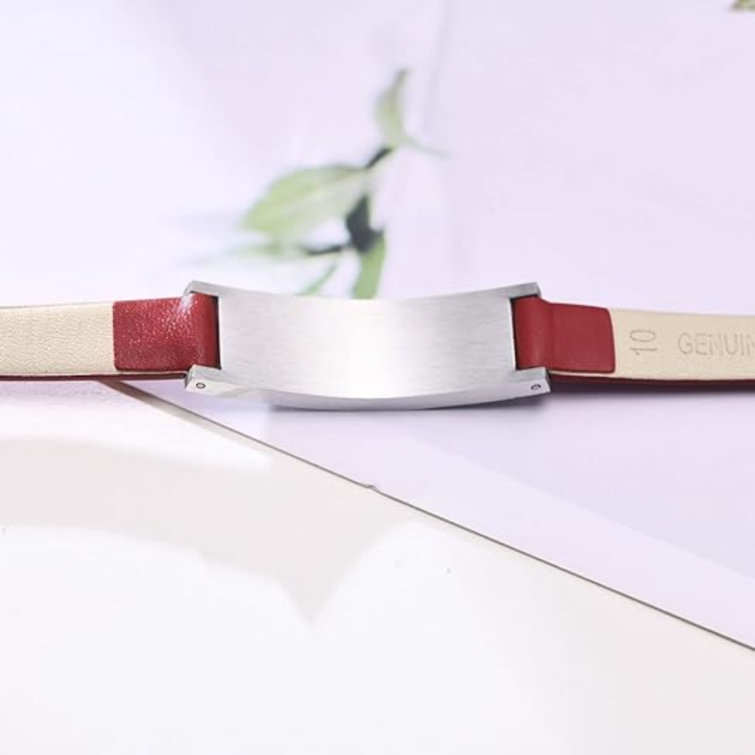 Red Leather Medical Alert ID Bracelet-Medical ID Bracelet-Auswara