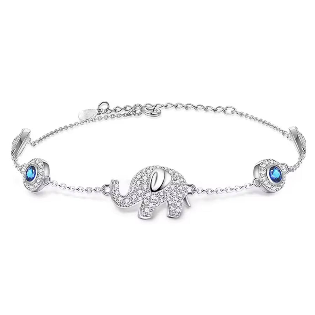 Sterling Silver Elephant & Evil Eye Bracelet – Symbol of Luck & Protection