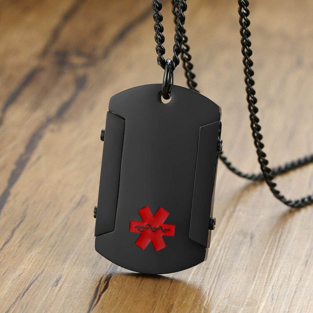 Personalised Black Medical Alert ID Pendant