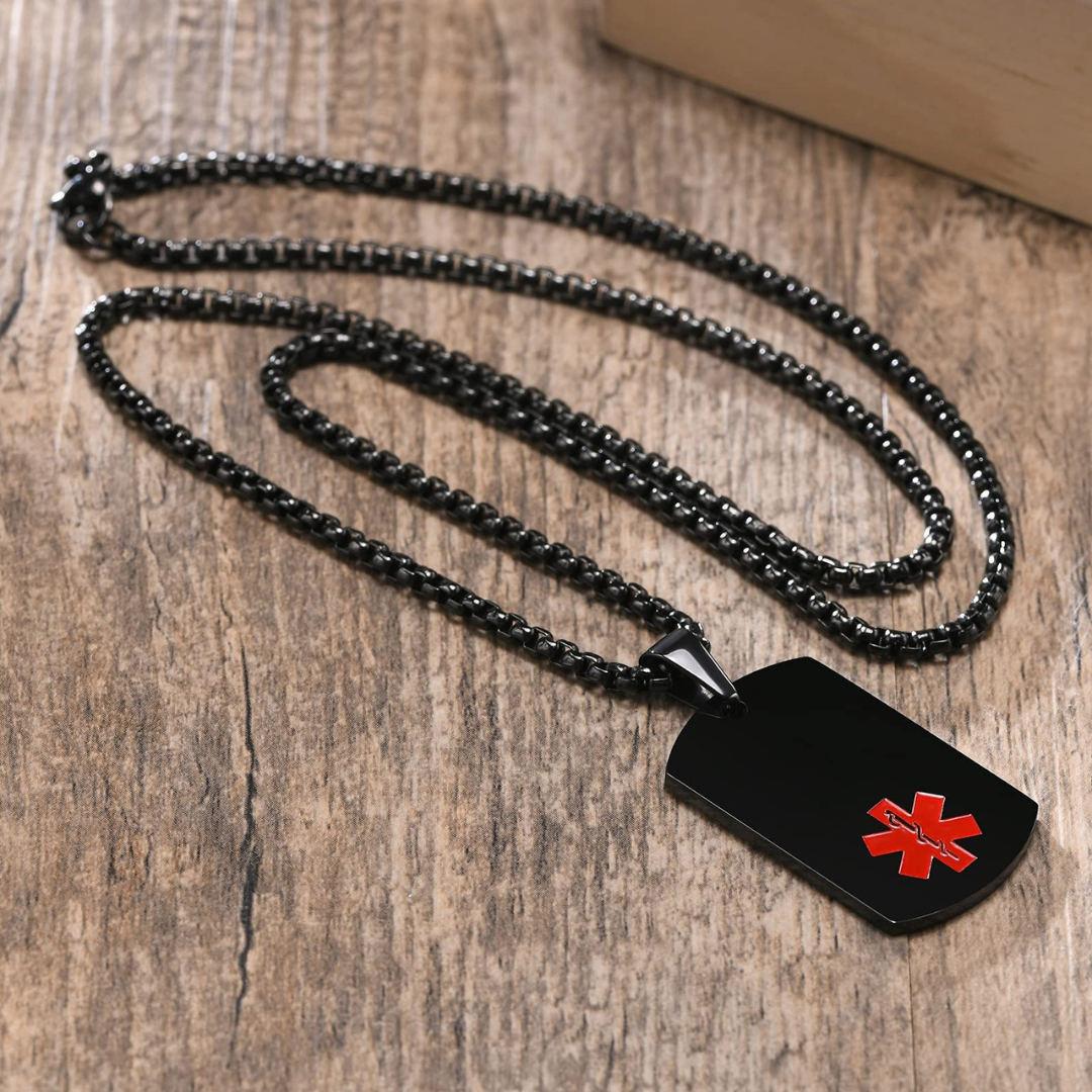 Personalised Medical Steel ID Dog Tag – Double Black Colour