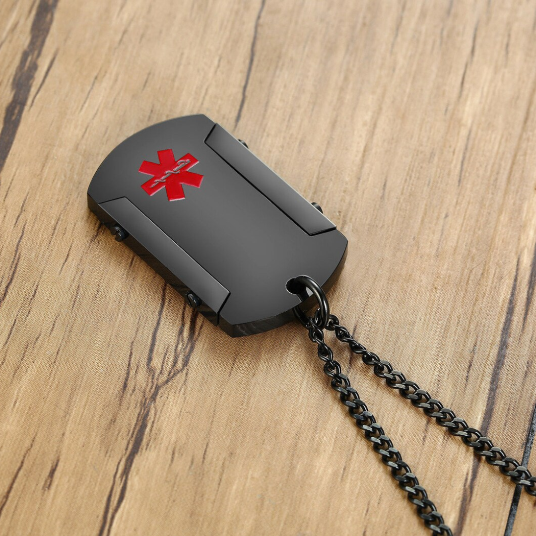Personalised Black Medical Alert ID Pendant