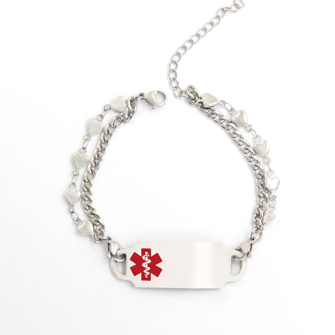 Women's Double Chain Heart Medical ID Bracelet