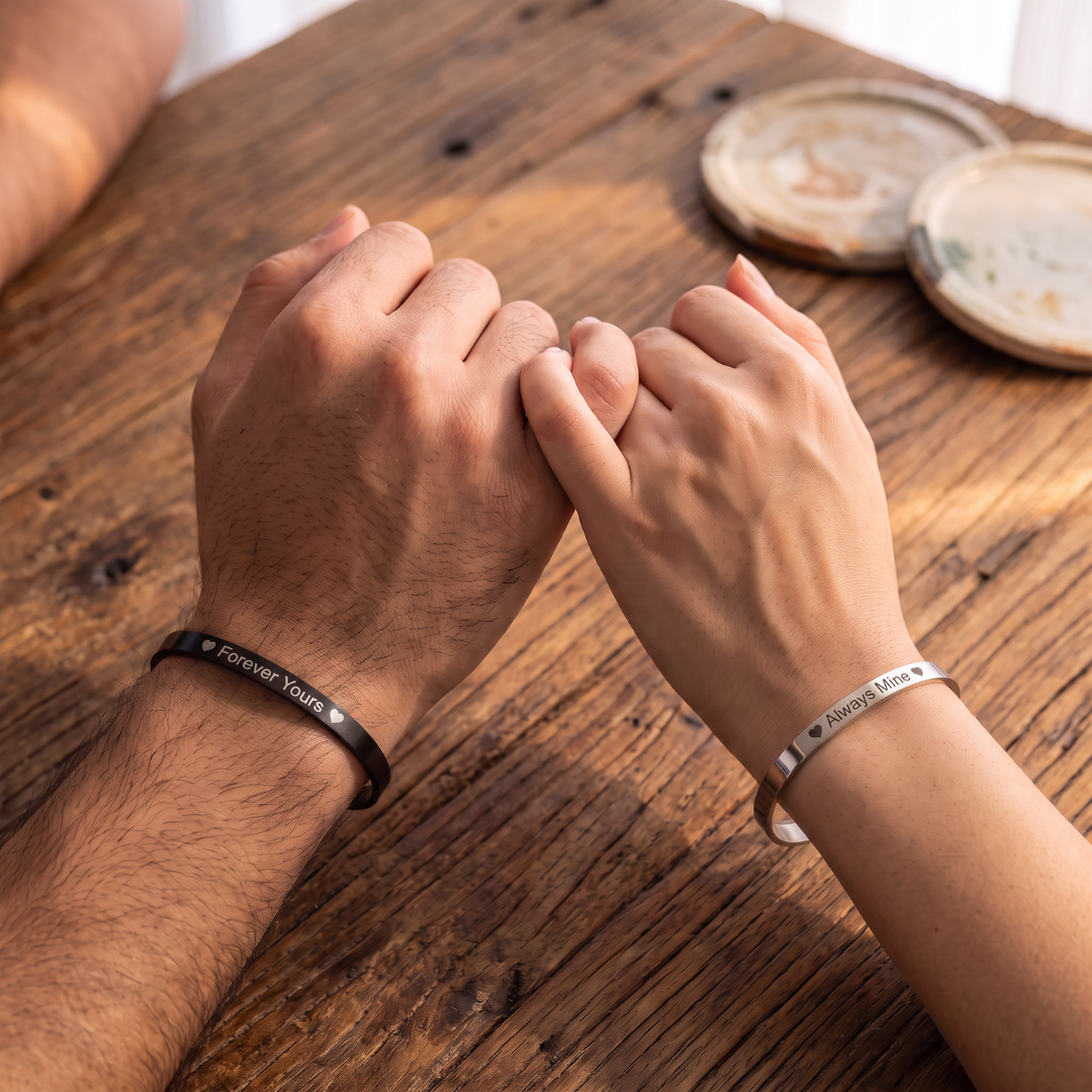 Personalised Couple Cuff Gift Set – Silver, Gold & Black