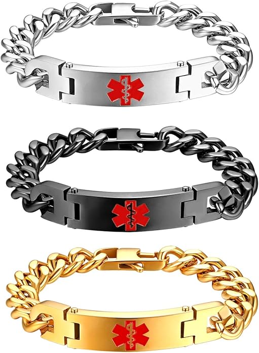 Unisex Stainless Steel Medical Alert Bracelet with Engraving