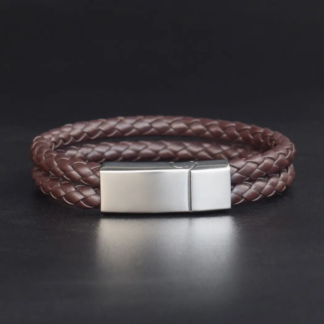 Brown Double Braided Personalised Leather Bracelet