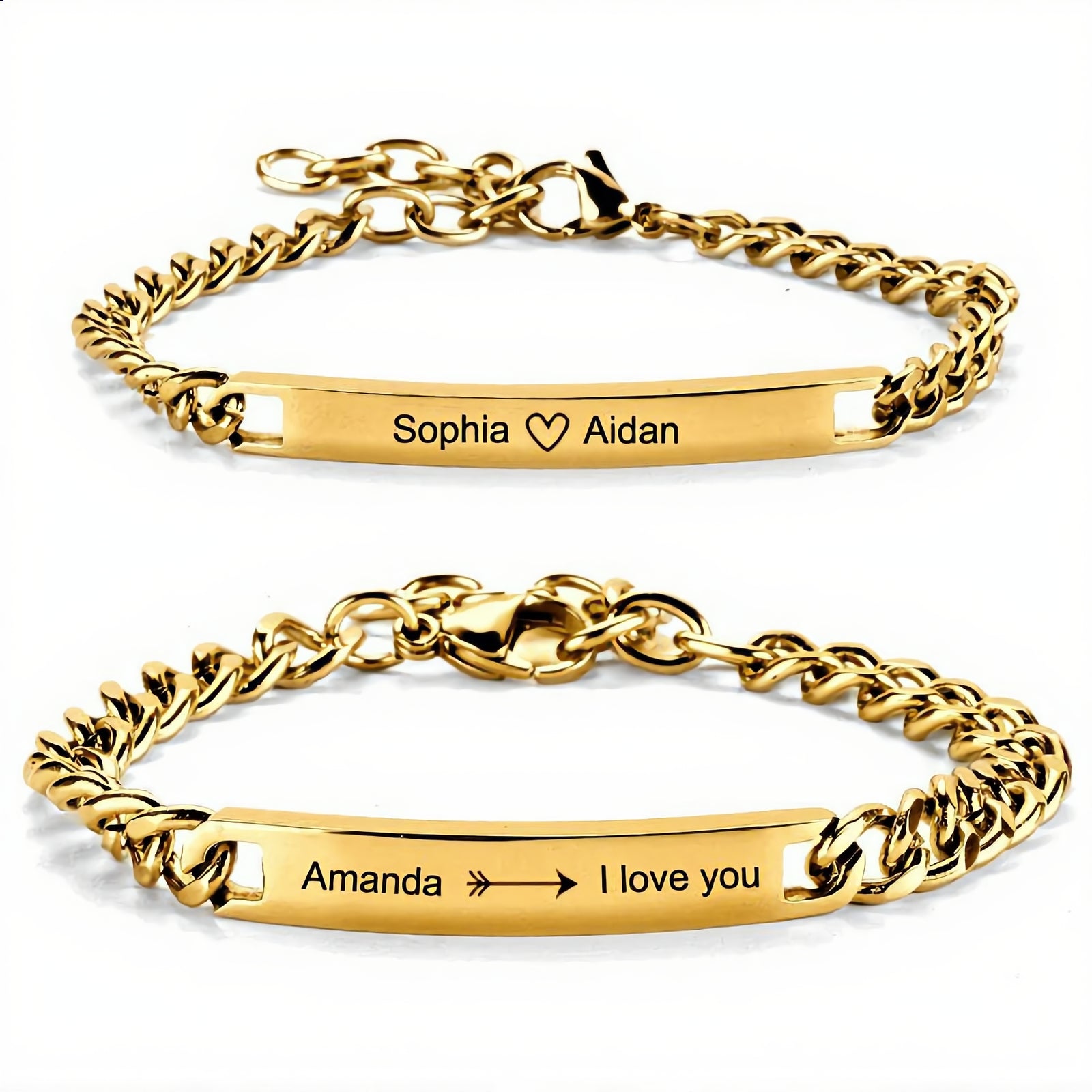 Personalised Matching Couple Bracelets with Link Chain