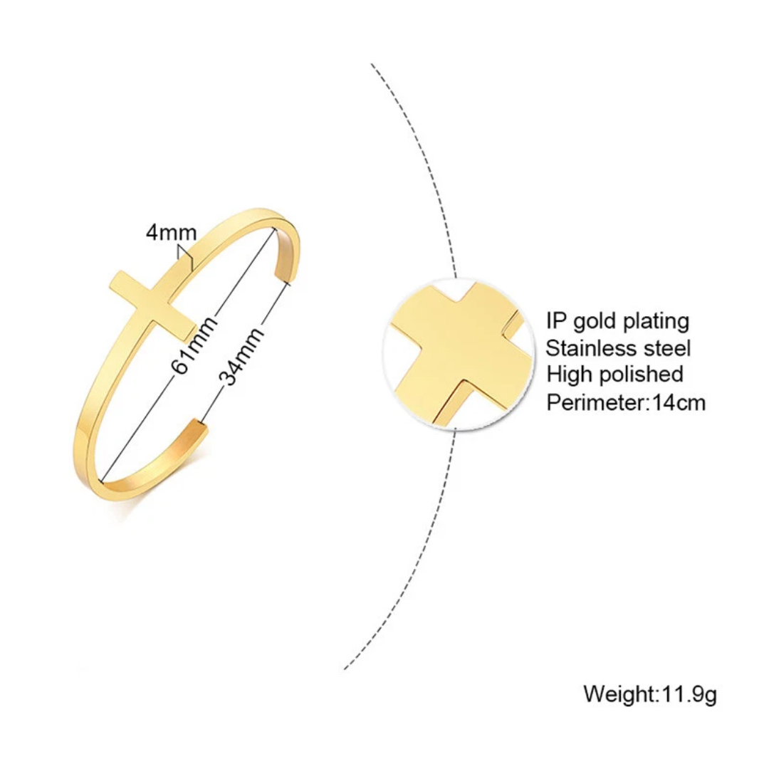 Personalised Gold Colour Cross Cuff Christian Bracelet