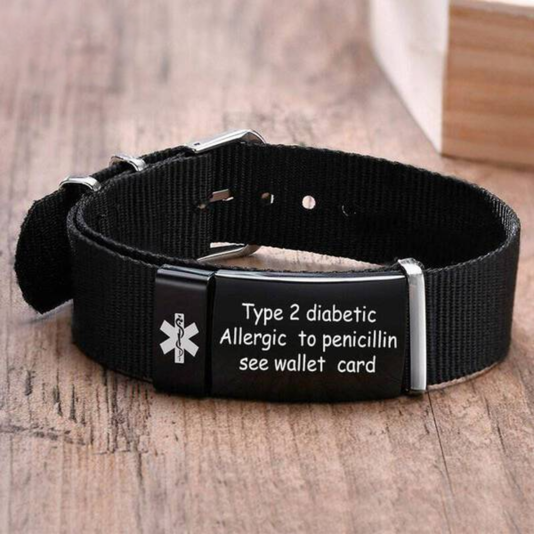 Adjustable Black Medical ID Band
