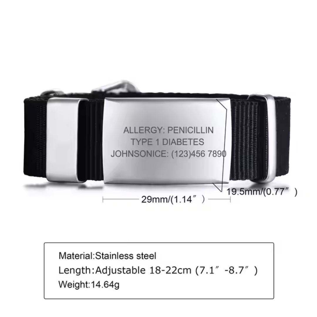 Adjustable Black Medical ID Band