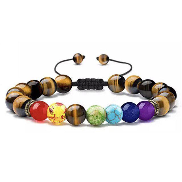 Adjustable Chakra with Brown Beads Bracelet-Beads Bracelet-Auswara