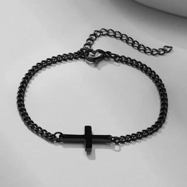 Adjustable Cross Chain Steel Bracelet – Black Colour-Cross Bracelet-Auswara