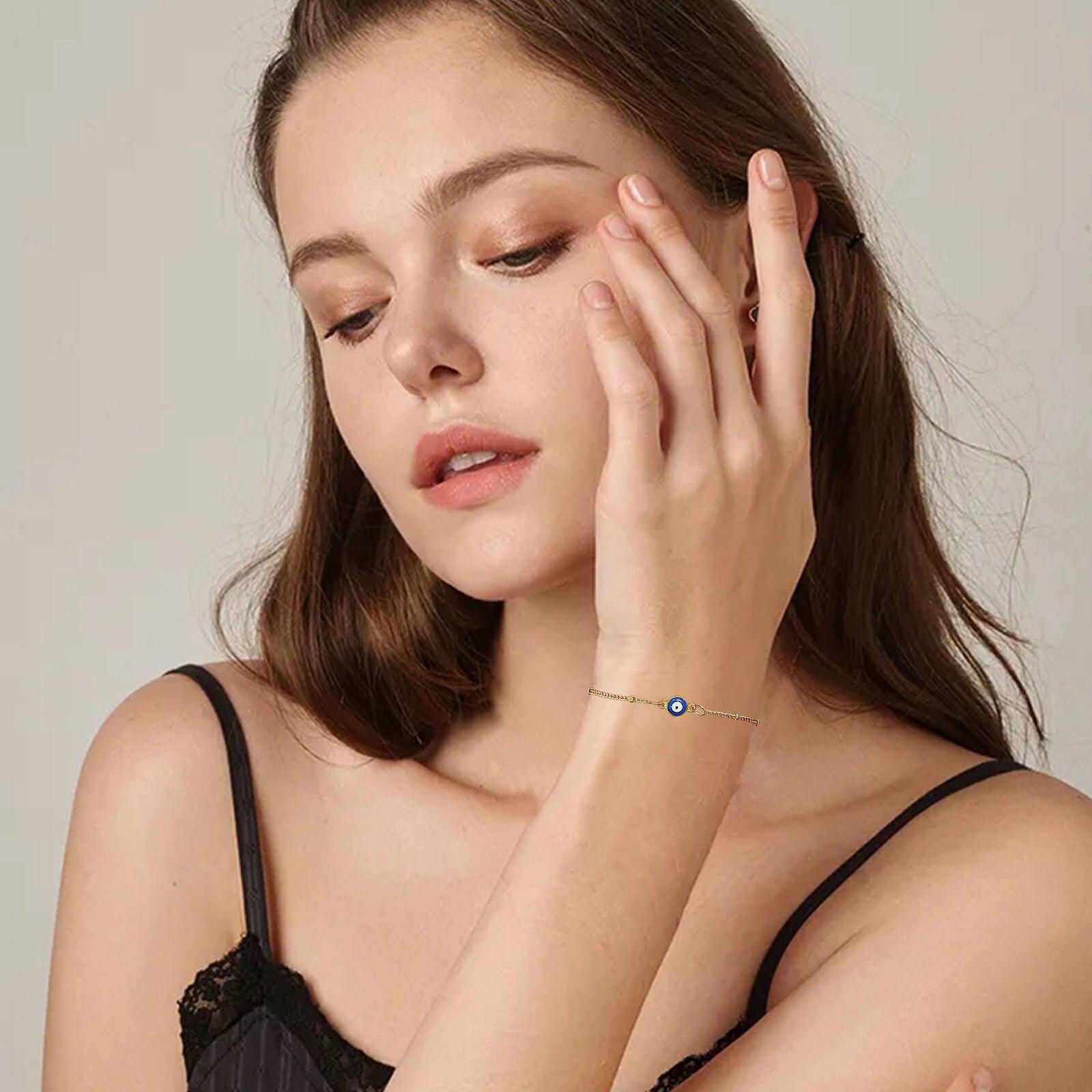 Adjustable Gold Colour Evil Eye Bracelet-Evil Eye Bracelet-Auswara