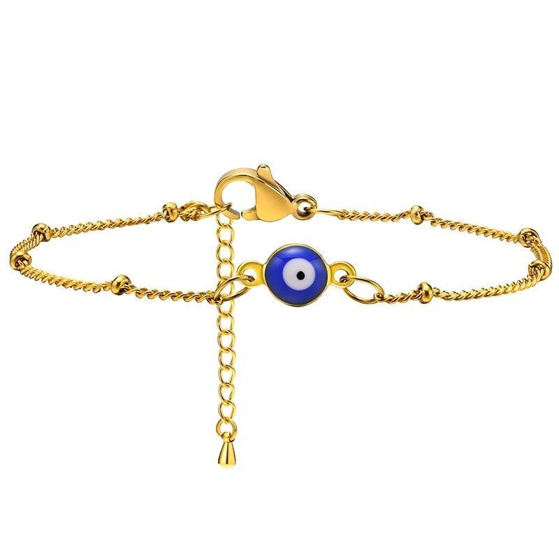 Adjustable Gold Colour Evil Eye Bracelet-Evil Eye Bracelet-Auswara