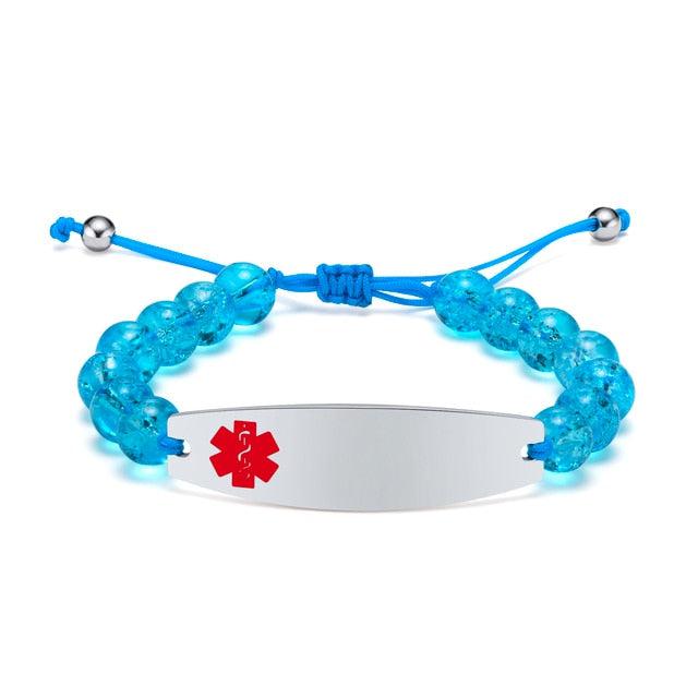 Adjustable Medical Alert Bracelet with Blue Beads-Medical ID Bracelet-Auswara